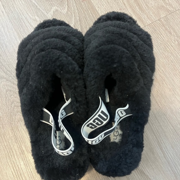 UGG Black Plush Slippers - Picture 2 of 5